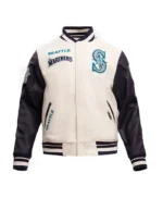 Seattle Mariners Retro Rib Eggshell and Navy Varsity Jacket