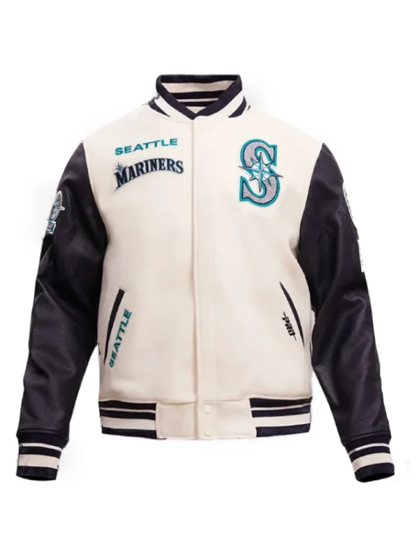 Seattle Mariners Retro Rib Eggshell and Navy Varsity Jacket