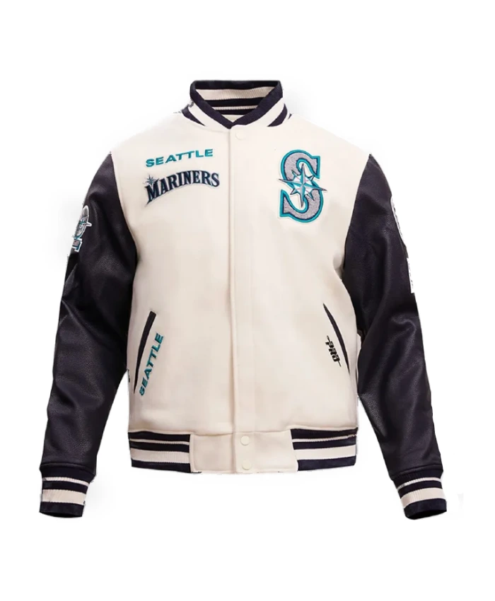 Seattle Mariners Retro Rib Eggshell and Navy Varsity Jacket Seattle Mariners Retro Rib Eggshell and Navy Varsity Jacket