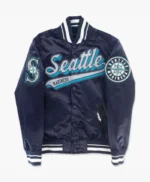 Seattle Mariners Script Tail Navy Satin Jacket