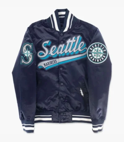 Seattle Mariners Script Tail Navy Satin Jacket