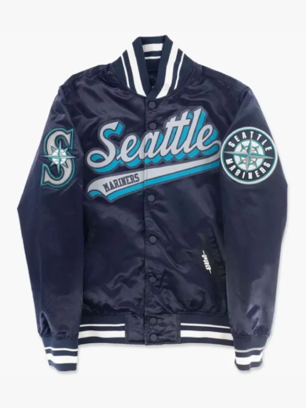 Seattle Mariners Script Tail Navy Satin Jacket
