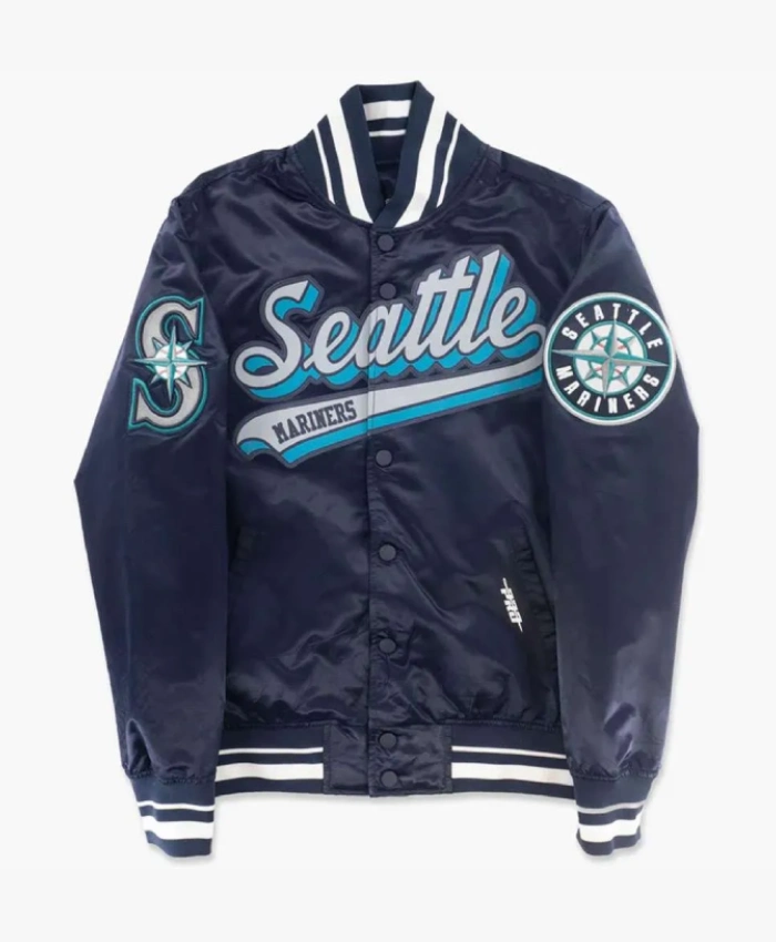 Seattle Mariners Script Tail Navy Satin Jacket Seattle Mariners Script Tail Navy Satin Jacket