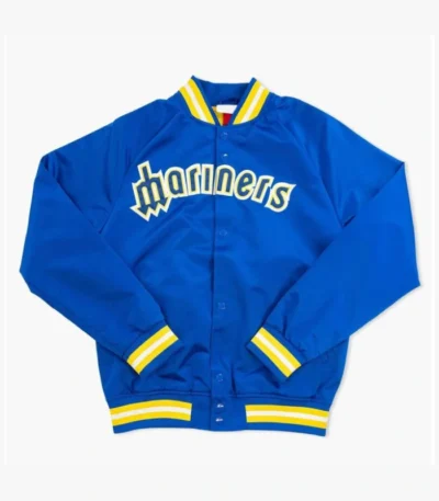 Seattle Mariners Throwback Wordmark Royal Satin Jacket