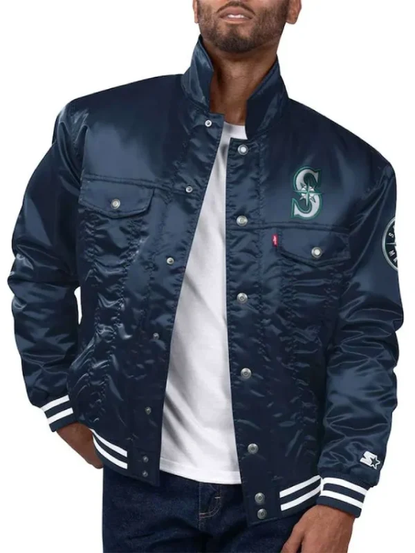 Seattle Mariners Trucker Satin Navy Jacket