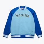 Seattle Mariners Vintage Logo Double Clutch Blue Satin Jacket