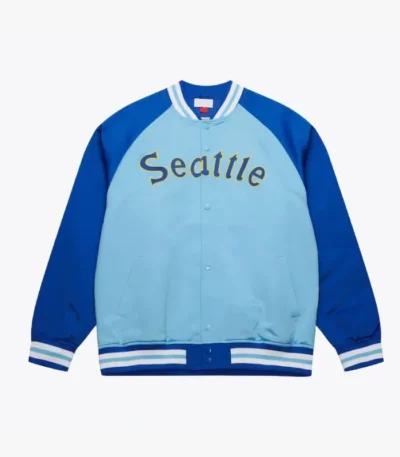 Seattle Mariners Vintage Logo Double Clutch Blue Satin Jacket