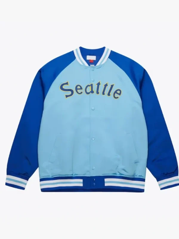Seattle Mariners Vintage Logo Double Clutch Blue Satin Jacket