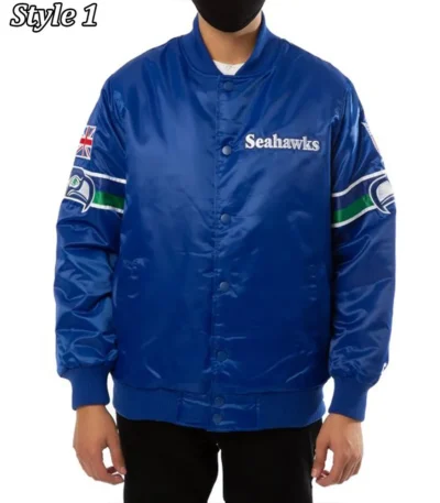 Seattle Seahawks 80s Bomber Blue Satin Jacket