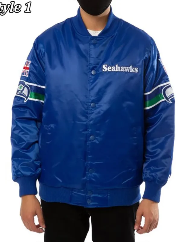 Seattle Seahawks 80s Bomber Blue Satin Jacket