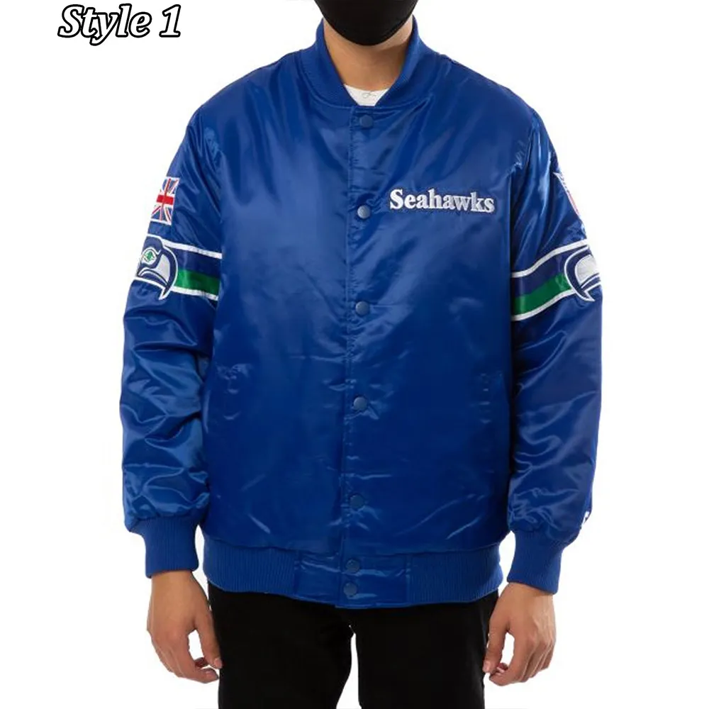 Seattle Seahawks 80s Bomber Blue Satin Jacket Seattle Seahawks 80s Bomber Blue Satin Jacket