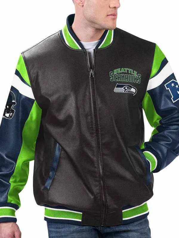 Seattle Seahawks Black Varsity Full-Zip Leather Jacket