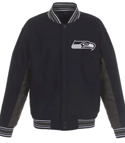 Seattle Seahawks Black and Gray Varsity Wool Jacket