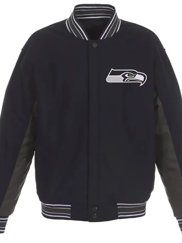 Seattle Seahawks Black and Gray Varsity Wool Jacket