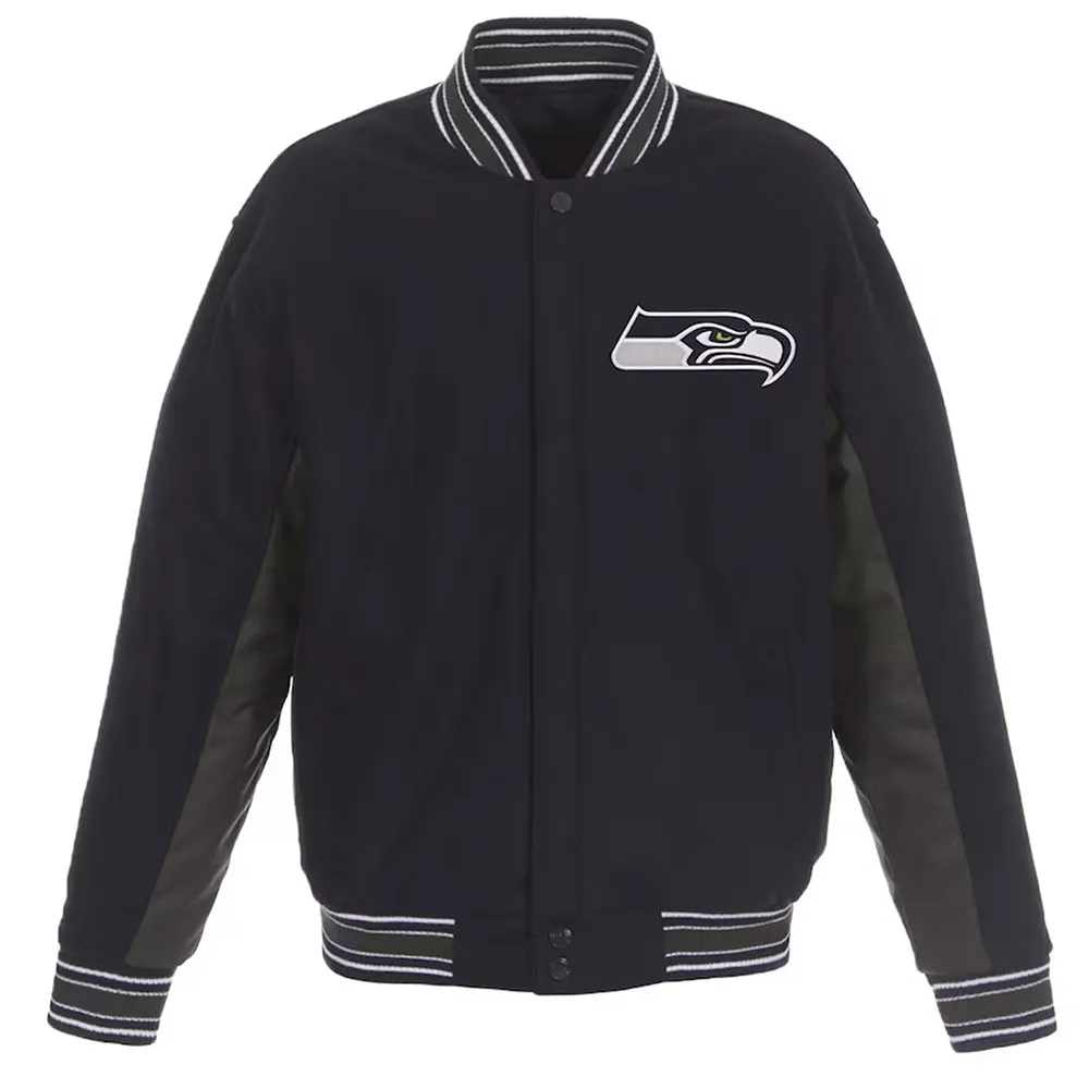 Seattle Seahawks Black and Gray Varsity Wool Jacket Seattle Seahawks Black and Gray Varsity Wool Jacket