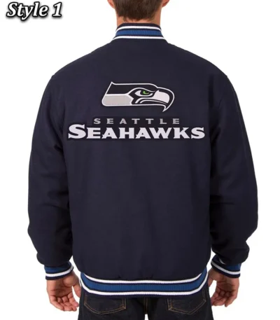 Seattle Seahawks Bomber Navy Blue Wool Jacket
