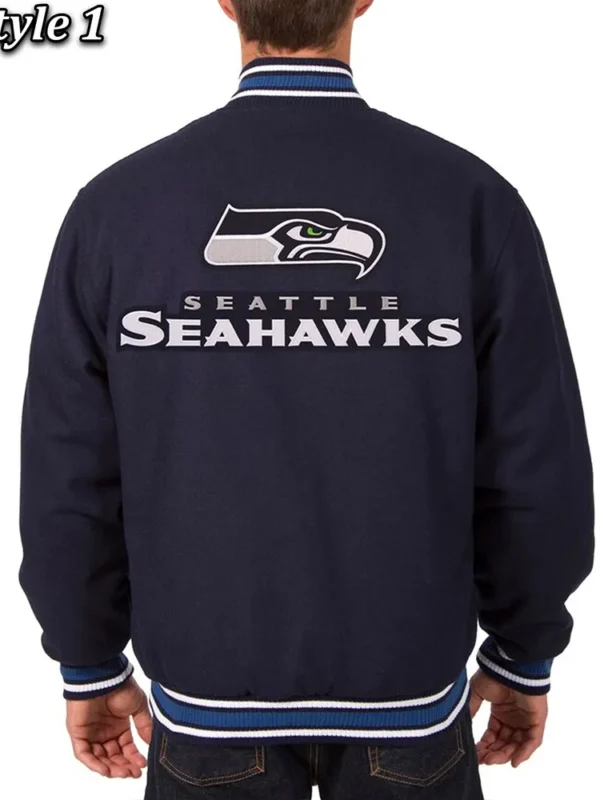 Seattle Seahawks Bomber Navy Blue Wool Jacket