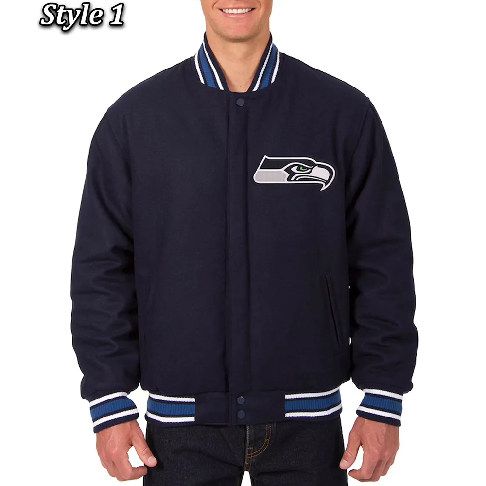 Seattle Seahawks Bomber Navy Blue Wool Jacket Seattle Seahawks Bomber Navy Blue Wool Jacket