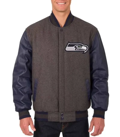 Seattle Seahawks Charcoal and Navy Varsity Jacket