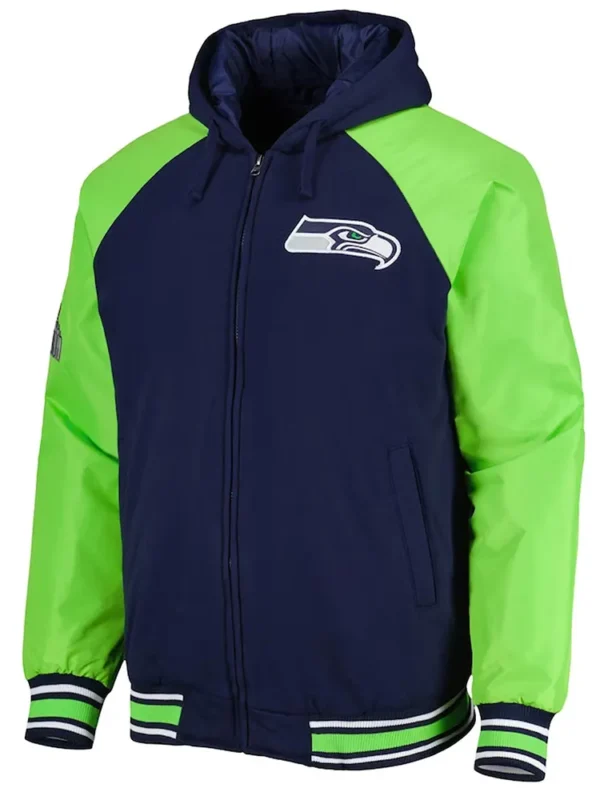 Seattle Seahawks College Defender Navy Hooded Varsity Jacket