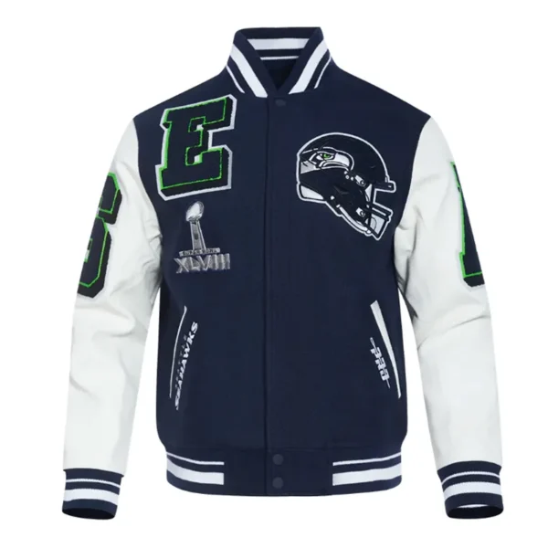 Seattle Seahawks Mashup Rib Varsity Wool-Leather Jacket