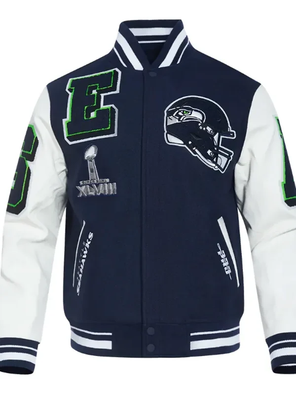 Seattle Seahawks Mashup Rib Varsity Wool-Leather Jacket