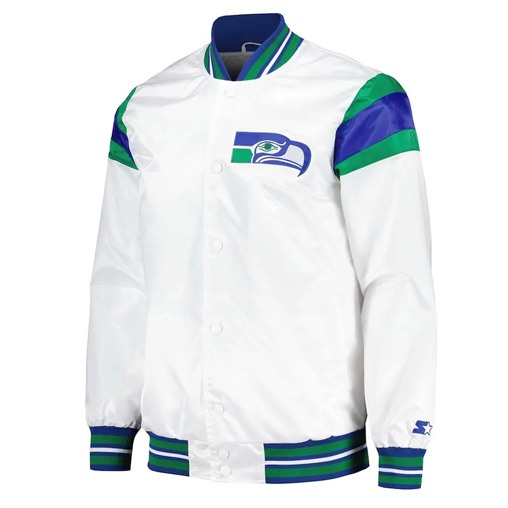 Seattle Seahawks Midweight White Satin Jacket Seattle Seahawks Midweight White Satin Jacket