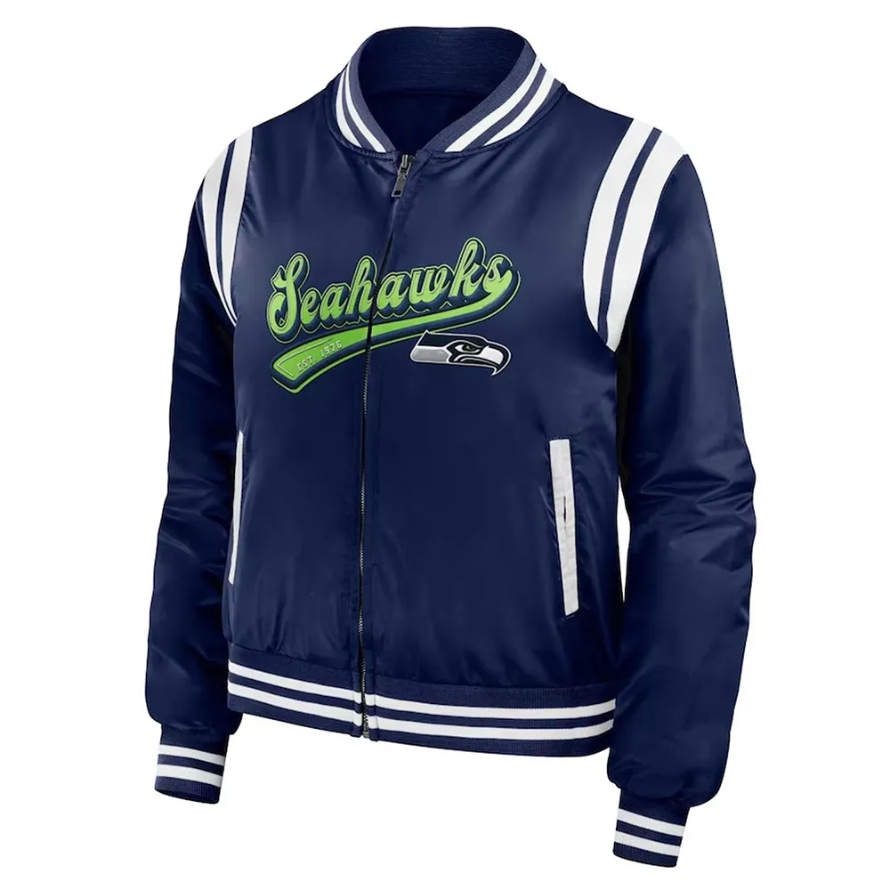Seattle Seahawks Navy Bomber Full-Zip Jacket Seattle Seahawks Navy Bomber Full-Zip Jacket