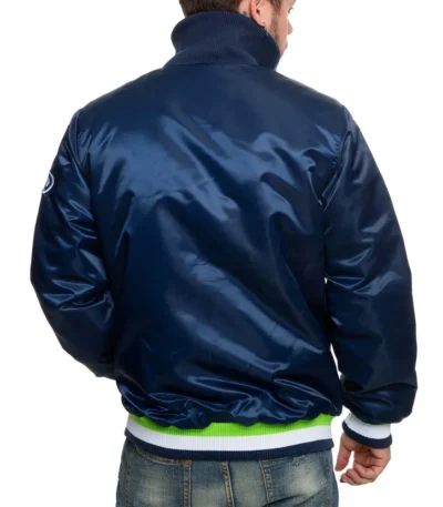 Seattle Seahawks Neon Embroidery Varsity Navy Satin Jacket