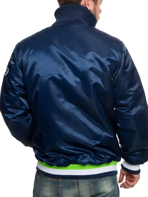 Seattle Seahawks Neon Embroidery Varsity Navy Satin Jacket