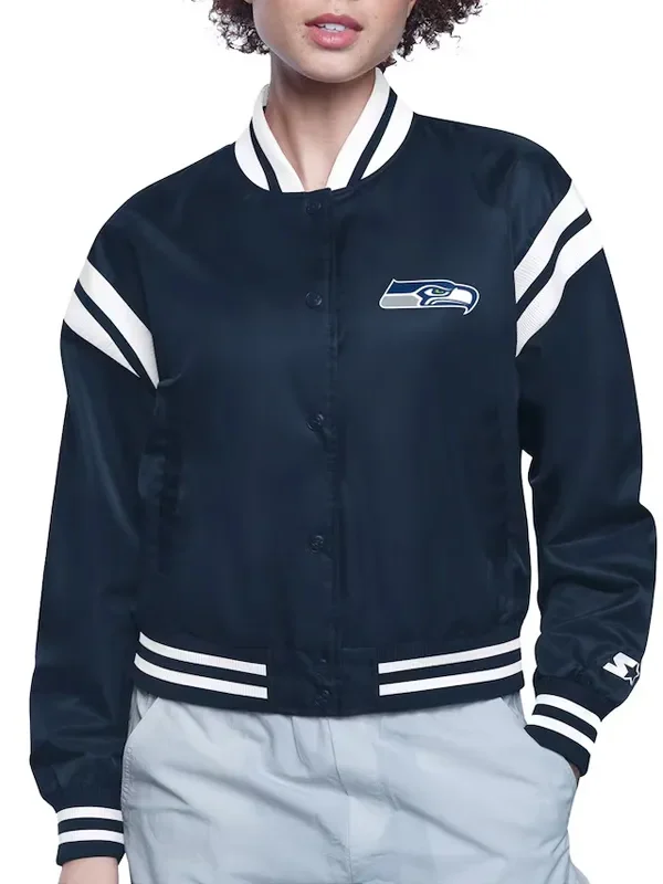 Seattle Seahawks Printed Logo Varsity Satin Jacket