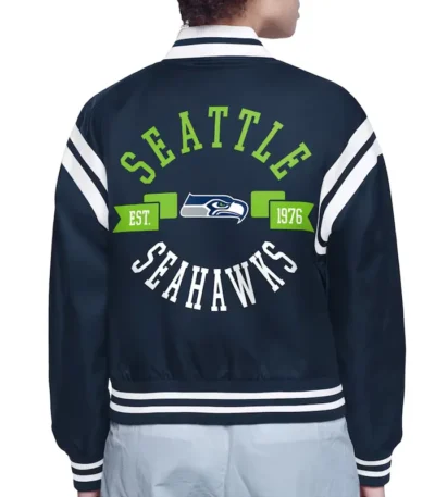 Seattle Seahawks Printed Logo Varsity Satin Jacket
