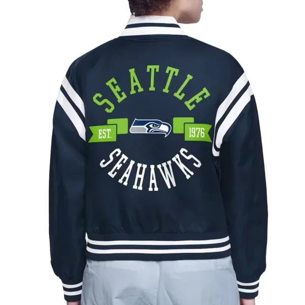 Seattle Seahawks Printed Logo Varsity Satin Jacket