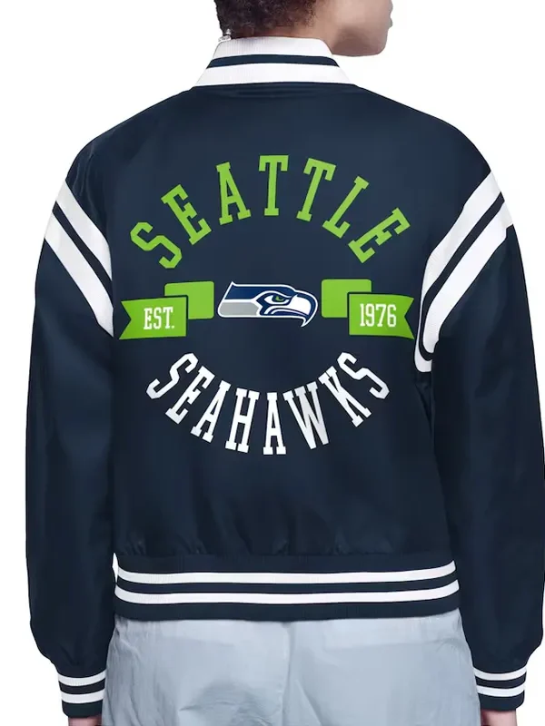 Seattle Seahawks Printed Logo Varsity Satin Jacket