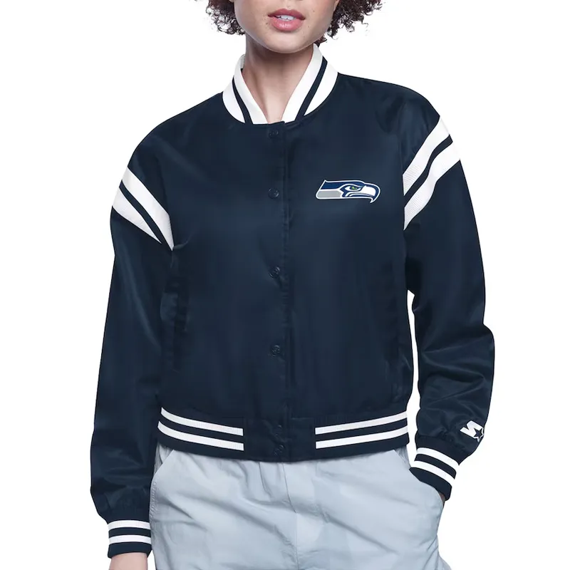 Seattle Seahawks Printed Logo Varsity Satin Jacket Seattle Seahawks Printed Logo Varsity Satin Jacket