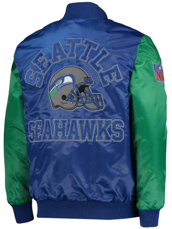 Seattle Seahawks Throwback Blue and Green Varsity Satin Jacket
