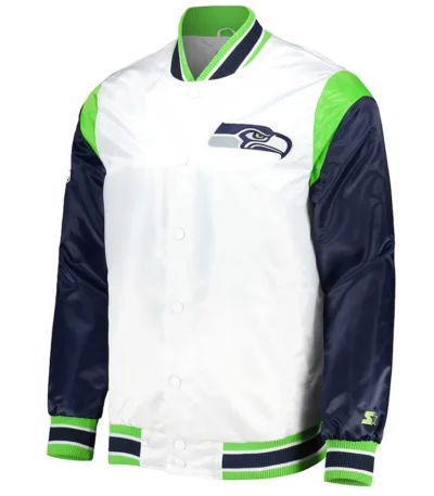 Seattle Seahawks Throwback Warm Up Pitch Varsity Satin Jacket