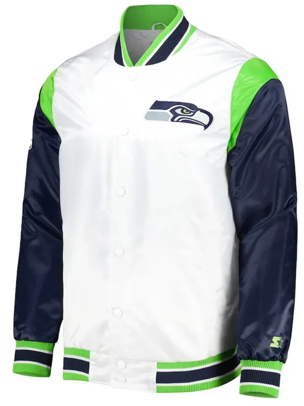Seattle Seahawks Throwback Warm Up Pitch Varsity Satin Jacket
