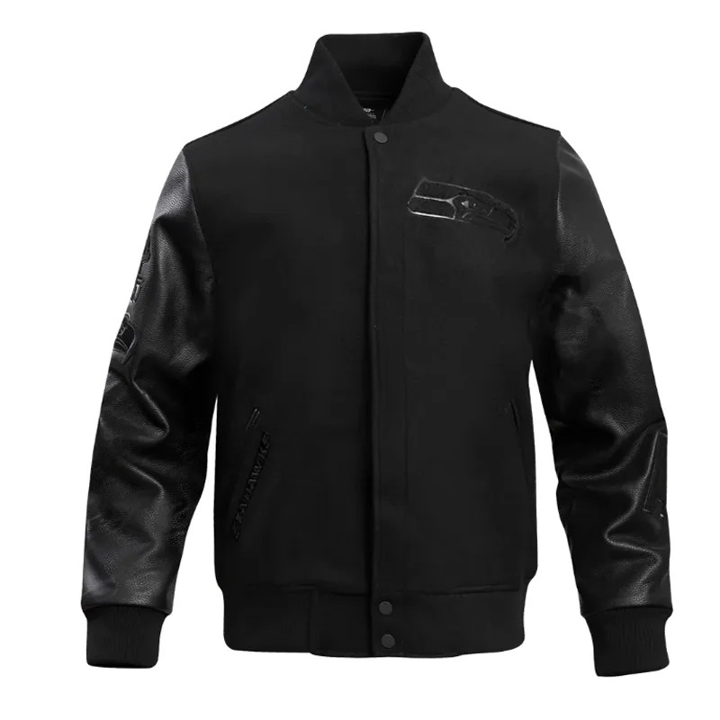 Seattle Seahawks Triple Black Varsity Wool-leather Jacket Seattle Seahawks Triple Black Varsity Wool-leather Jacket