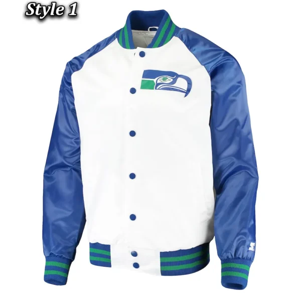 Seattle Seahawks Varsity Blue and White Satin Jacket