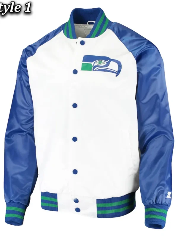 Seattle Seahawks Varsity Blue and White Satin Jacket