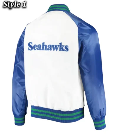 Seattle Seahawks Varsity Blue and White Satin Jacket