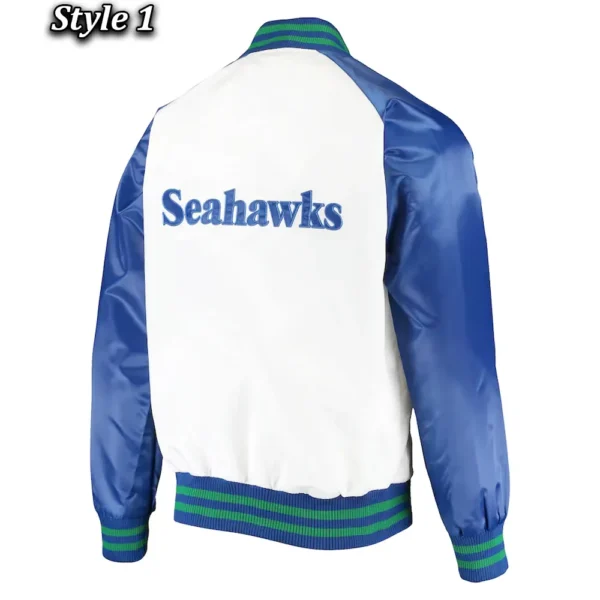 Seattle Seahawks Varsity Blue and White Satin Jacket