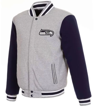 Seattle Seahawks Varsity Gray and Navy Wool Jacket