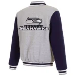 Seattle Seahawks Varsity Gray and Navy Wool Jacket