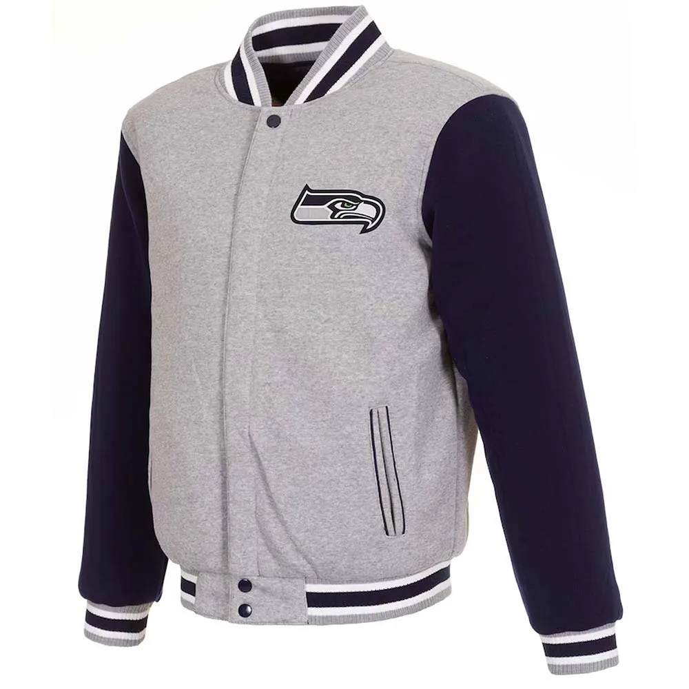 Seattle Seahawks Varsity Gray and Navy Wool Jacket Seattle Seahawks Varsity Gray and Navy Wool Jacket