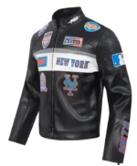 New York Mets Men’s Moto Black Leather Jacket