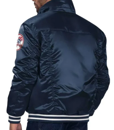 New York Yankees Navy Silver Tab Satin Trucker Jacket
