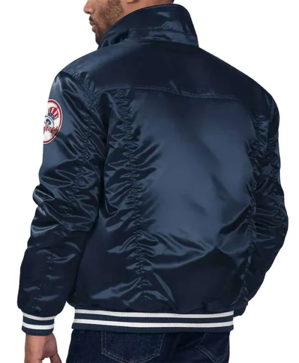 New York Yankees Navy Silver Tab Satin Trucker Jacket