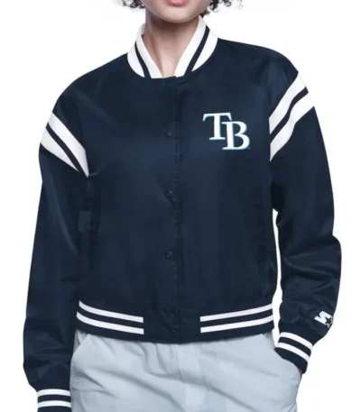 TB Rays Printed Logo Satin Varsity Jacket